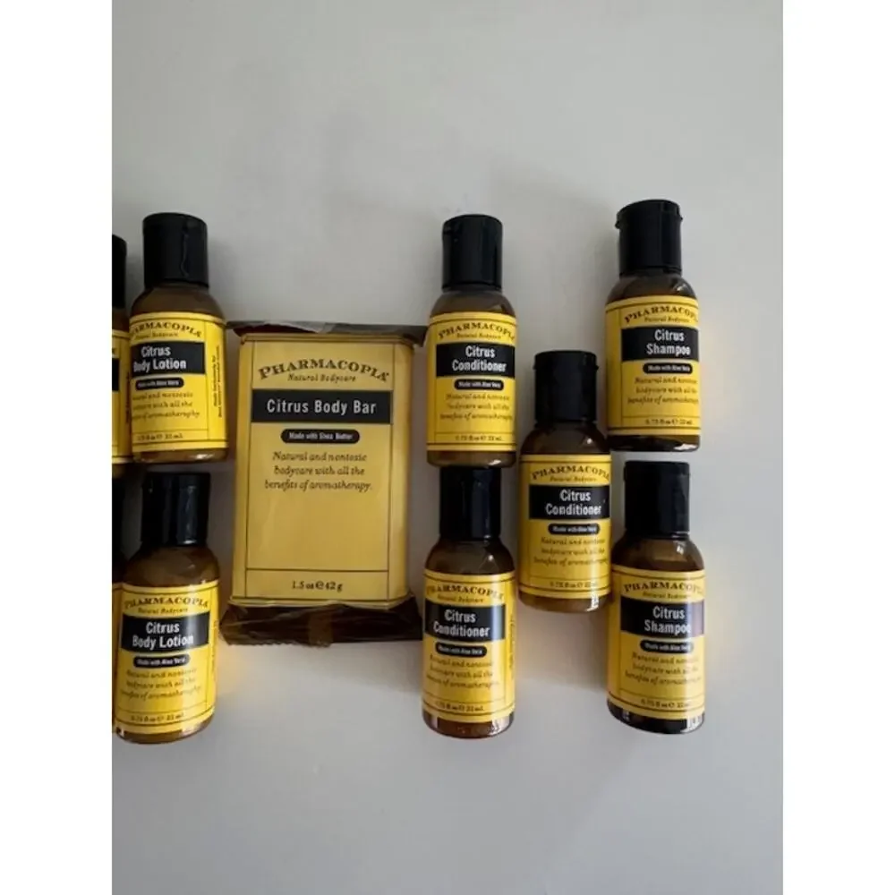 Pharmacopia Citrus Body Bar Soap Lotion Shampoo & Conditioner- Travel Size Lot